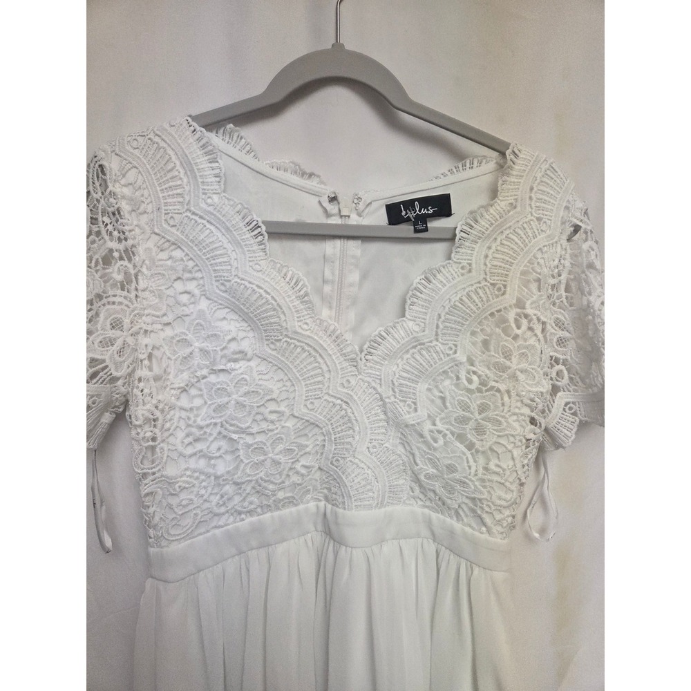 Lulus White Lace Crochet Short Sleeve V Neck Fit‎ Flare Mini Dress Women's L - Picture 2 of 6